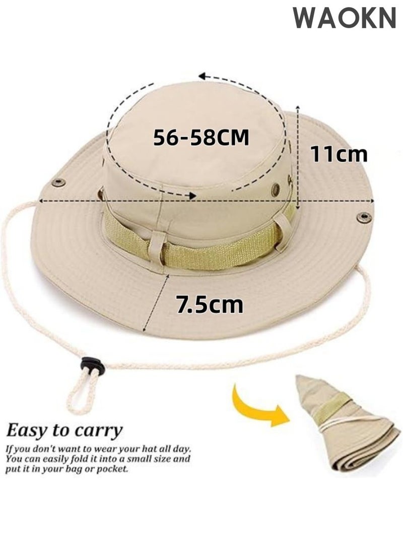 WAOKN Sun Hats Safari Hat , UV Protection Wide Brim Summer Hat , Cotton Foldable Fishing Hiking Cap , Breathable Cowboy Style Boonie Hat for Men and Women Outdoor , Suitable for tourism, seaside, outdoor sports , unisex , beige . - Image 3